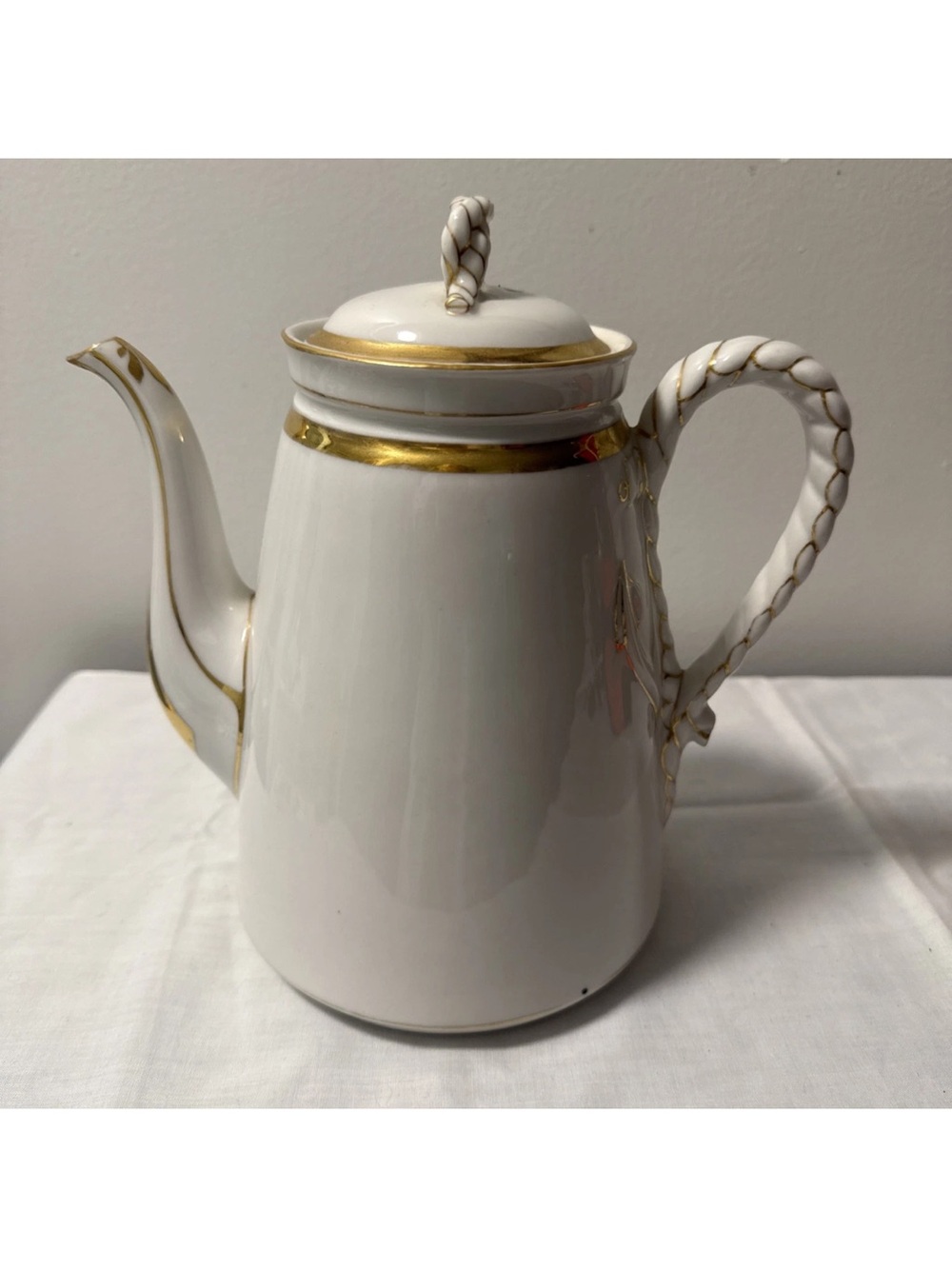 Haviland Limoges White and Gold Porcelain nautical teaPot with Braided Handle